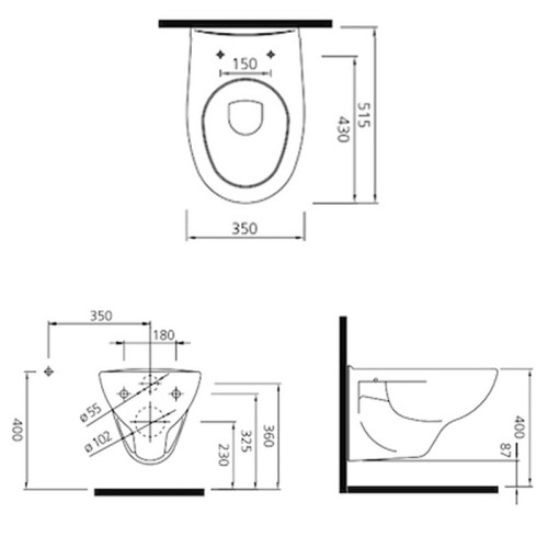 Унитаз подвесной Kale OPTIMUM 350х400х515 безободковый с сиденьем без микролифта, белый