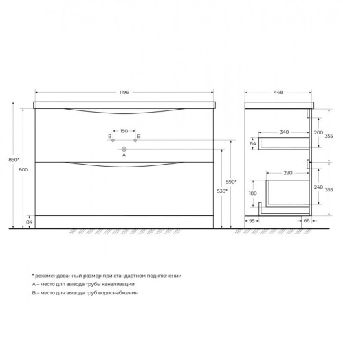 База под раковину напольная BelBagno MARINO-1200-2C-PIA-BL-P