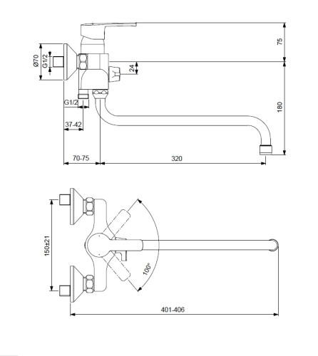 BA240AA UNO Настенный смеситель для ванны/душа