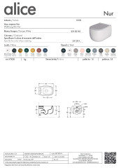 Alice Nur, подвесной безободковый унитаз c крепежом fix10, 57x38 см, цвет белый глянцевый