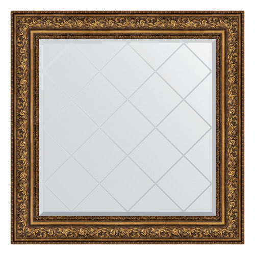 Зеркало настенное с гравировкой EVOFORM в багетной раме виньетка состаренная бронза, 90х90 см, BY 4341