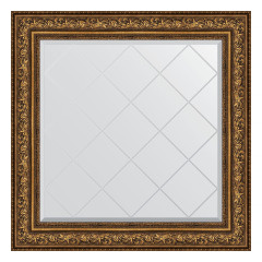 Зеркало настенное с гравировкой EVOFORM в багетной раме виньетка состаренная бронза, 90х90 см, BY 4341