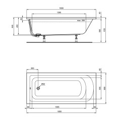 Ванна акриловая Ideal Standard HOTLINE 180х80, встраиваемая или для монтажа с панелями, отверстие слива 52мм