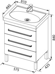 Тумба с раковиной Aquanet Сиена 60 белый (напольный 3 ящика)