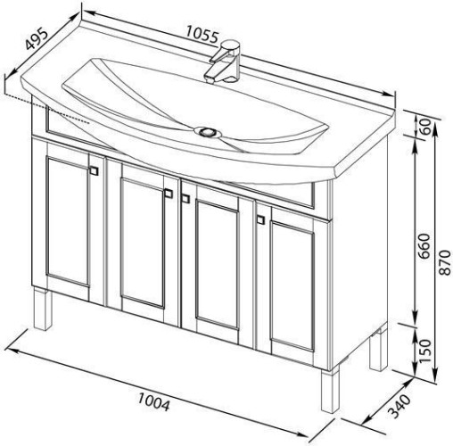 Тумба с раковиной Aquanet Честер 105 черный/серебро