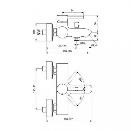 Смеситель Ideal Standard CERALINE для ванны/душа, картридж 35 мм с функцией HWTC