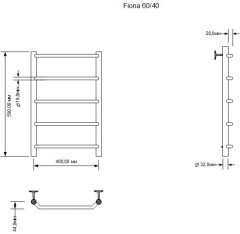 Полотенцесушитель электрический Aquanet Fiona 60х40 Тэн слева