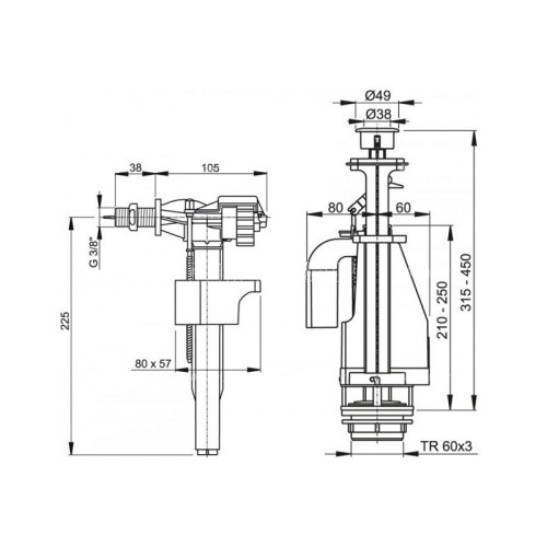 Выпускной комплект Alcadrain 3/8" CHROM, с двойной кнопкой