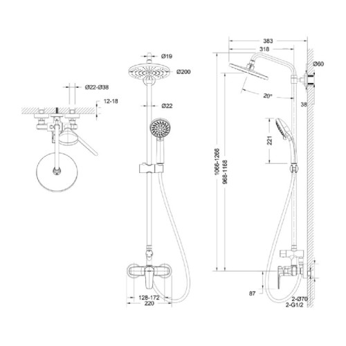 Душевая колонна для душа Bravat SOURCE со смесителем, хром (F9173218CP-A-ENG)