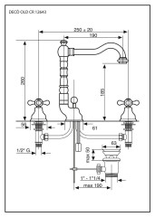 Emmevi Deco Old, смеситель с донным клапаном для раковины на 3 отверстия, цвет хром