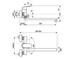 B1741AA CERAFLEX Настенный смеситель для ванны/душа, с керамическим переключателем, монтаж на стандартных эксцентриках