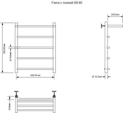Полотенцесушитель электрический Aquanet Fiona 60х40 Тэн слева, с полкой