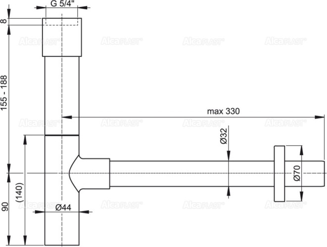 Сифон для раковины Alcadrain DESIGN 32 мм, цельнометаллический, хром (A402)