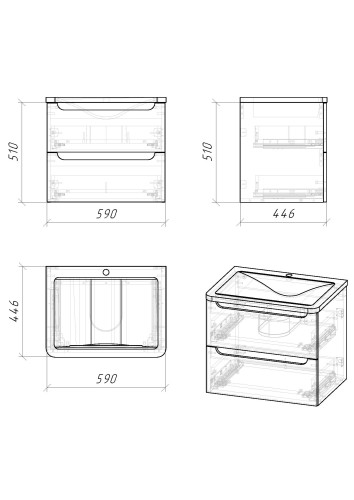Тумба подвесная Grossman АДЕЛЬ-60 см с 2-я ящ. белая (ум. Aдель-60)