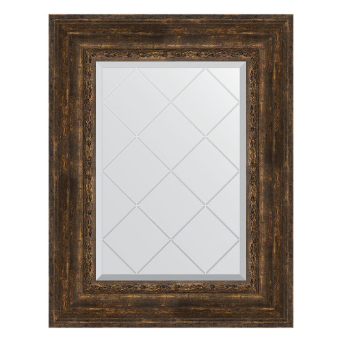 Зеркало настенное с гравировкой EVOFORM в багетной раме состаренное дерево с орнаментом, 62х80 см, BY 4043