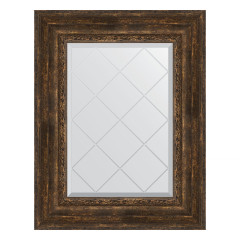 Зеркало настенное с гравировкой EVOFORM в багетной раме состаренное дерево с орнаментом, 62х80 см, BY 4043