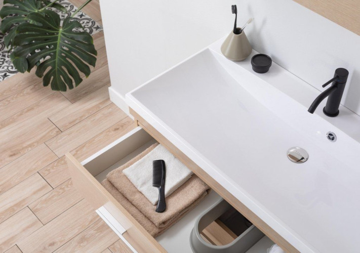 Тумба с раковиной Aquanet Нота NEW 100 светлый дуб