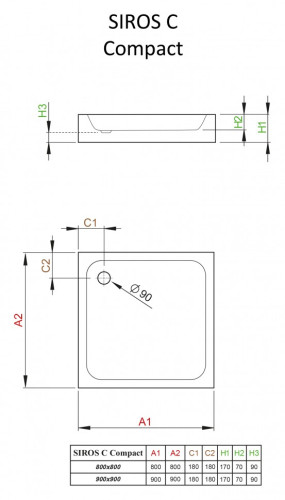 Акриловый поддон для душа Radaway Siros C Compact 80x80x17