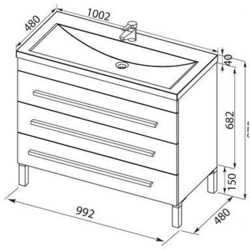 Тумба под раковину Aquanet Верона 100 белый (напольная 3 ящика)