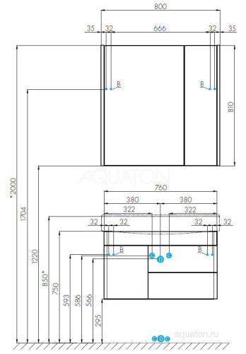 Тумба под раковину AQUATON Беверли 80 подвесная, белая (1A235501BV010)