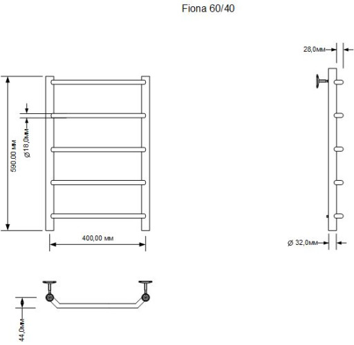 Полотенцесушитель электрический Aquanet Fiona 60х40 Тэн справа