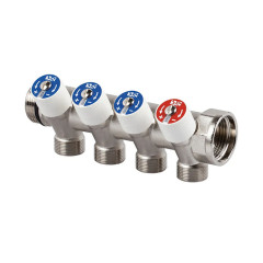 Коллектор распределительный SR Rubinetterie со встроенными клапанами 1&quot;х1/2&quot; на 4 выхода