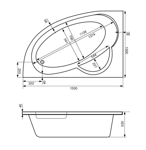 Ванна акриловая Santek Шри-Ланка асимметричная 150х100 левосторонняя белая