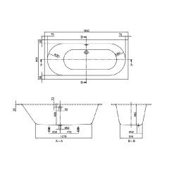 Ванна квариловая Villeroy&amp;Boch OBERON 190х90, с ножками, Альпийский белый