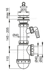 Сифон для мойки Alcadrain с нержавеющей решеткой и штуцером (A441P -DN50/40)
