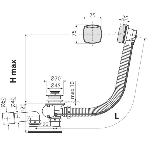 Слив-перелив Alcadrain для ванны, автомат, хром матовый (A55K new-80-RU-01)