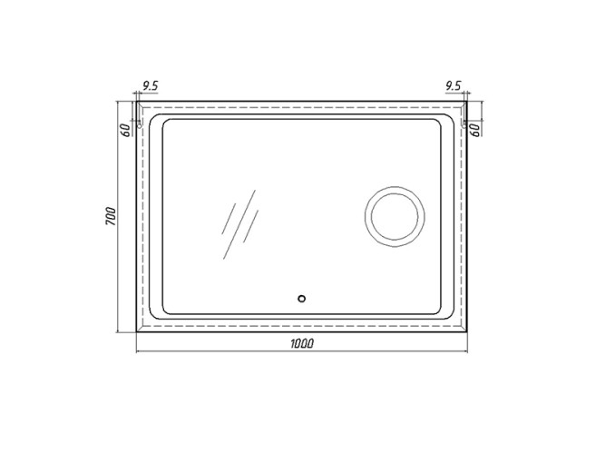 Зеркало Galaxy 100 alum (линза) с подсветкой Sansa