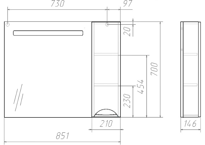 Шкаф-зеркало Грация 85 правый с подсветкой LED Домино