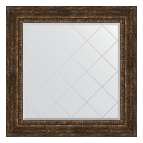 Зеркало настенное с гравировкой EVOFORM в багетной раме состаренное дерево с орнаментом, 92х92 см, BY 4344