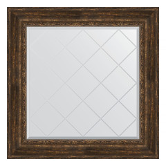 Зеркало настенное с гравировкой EVOFORM в багетной раме состаренное дерево с орнаментом, 92х92 см, BY 4344