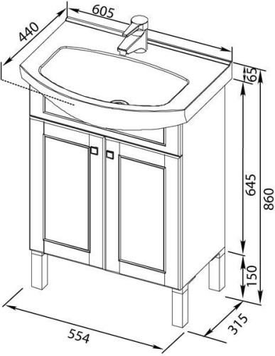 Тумба с раковиной Aquanet Честер 60 черный/золото