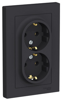 Розетка двойная с заземлением, 16А, в сборе, КАРБОН Schneider Electric ATLASDESIGN ATN001024