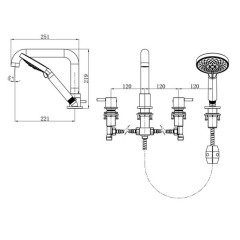 DON смеситель для ванны и душа на борт ванны (4 отв.), с душ.комплектом (хром) Caprigo 53-410-CRM