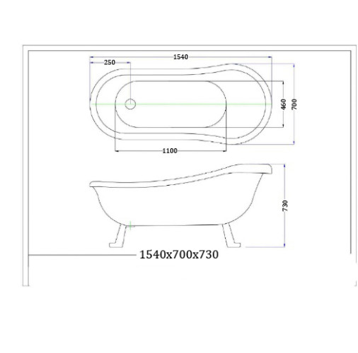 Акриловая ванна Ceruttispa Vico CT7205 на львиных алюминиевых золотых лапах 1500x750x730