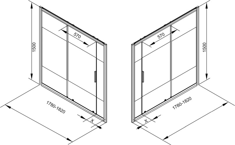 Шторка для ванны c боковой стенкой Aquanet Practic AE10-B-180H150U-CP + AE10-F-75H150U-CP