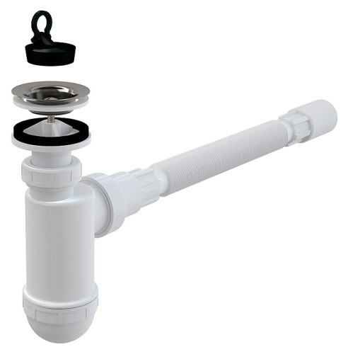 Сифон для раковины Ø40 с нержавеющей peшeткой + гибкое соединение (AG2105123710i)