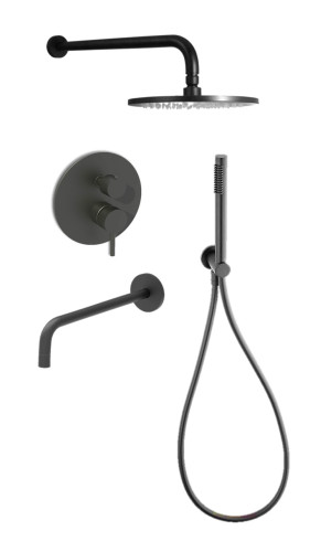Комплект KITLIG019NO045 для ванны с изливом 175мм, смеситель LIG019NO на 3 выхода, душ 225мм, LIGHT, черный матовый Paffoni