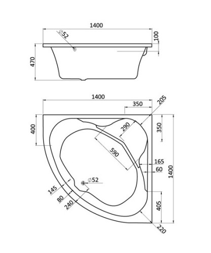 Ванна акриловая Santek Мелвилл симметричная 140х140 белая