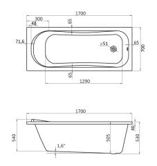 Ванна акриловая Santek ТЕНЕРИФЕ XL прямоугольная 170х70 белая
