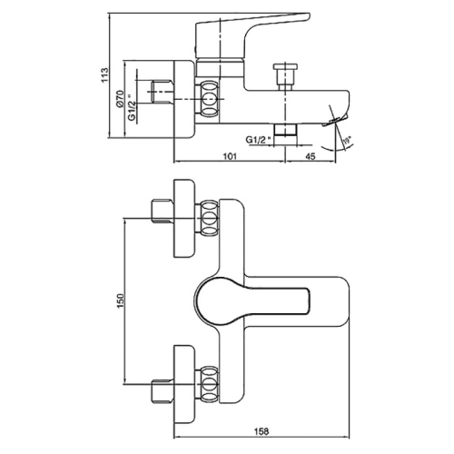 Смеситель для ванны E.C.A. Luna 102102450
