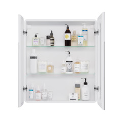 Шкаф зеркальный POINT, 70 см, 2 дверцы, 2 стеклянные полки, инфракрасный выключатель, LED-подстветка, розетка, белый