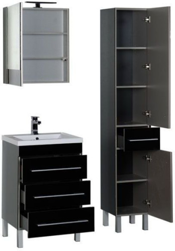 Комплект мебели для ванной Aquanet Верона NEW 58 черный (напольный 3 ящика)