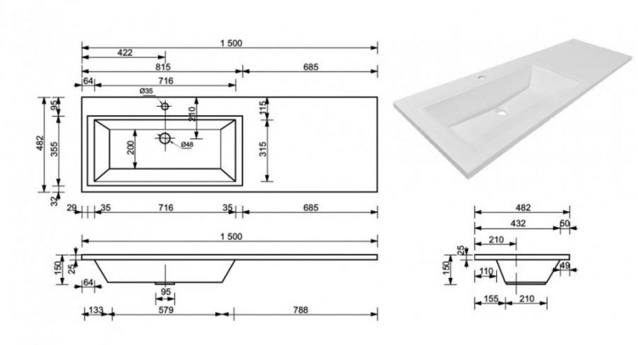 Тумба подвесная Style Line Даллас 150, 2 ящика, Люкс белая, PLUS