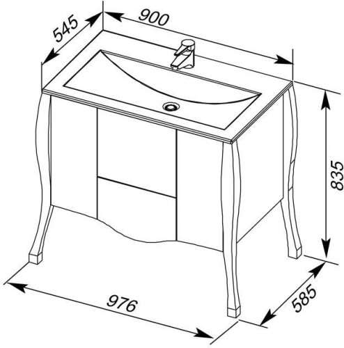 Тумба с раковиной Aquanet Виктория 90 белый/золото