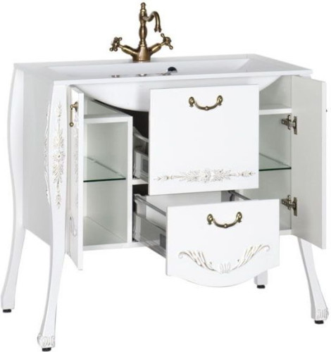 Тумба с раковиной Aquanet Виктория 90 белый/золото