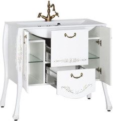Тумба с раковиной Aquanet Виктория 90 белый/золото
